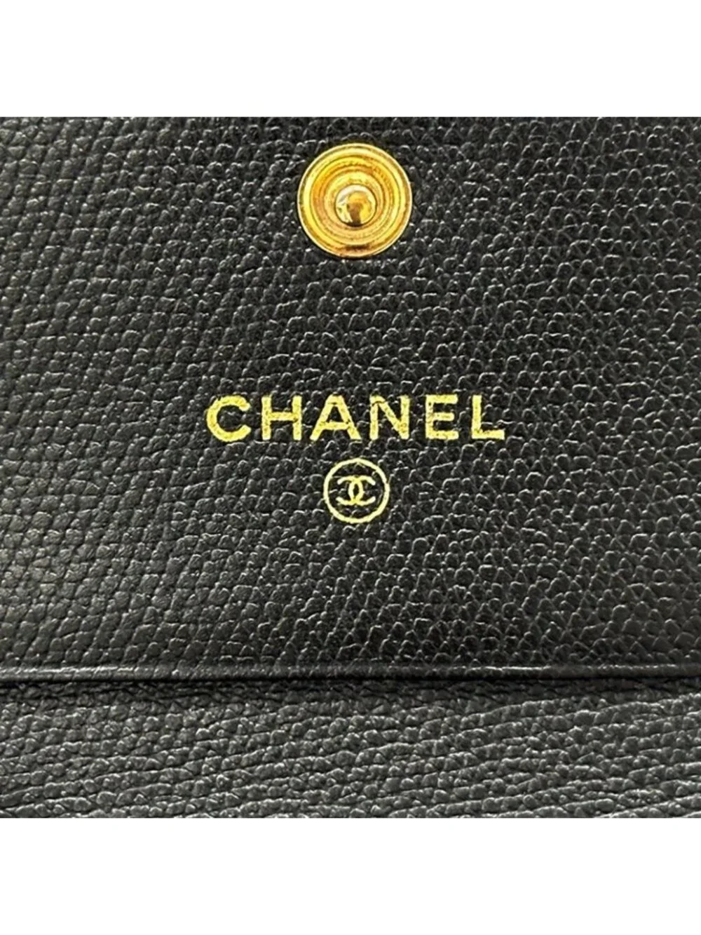Chanel Wallet Coco Button Bifold Leather Black Simple Adult Logo